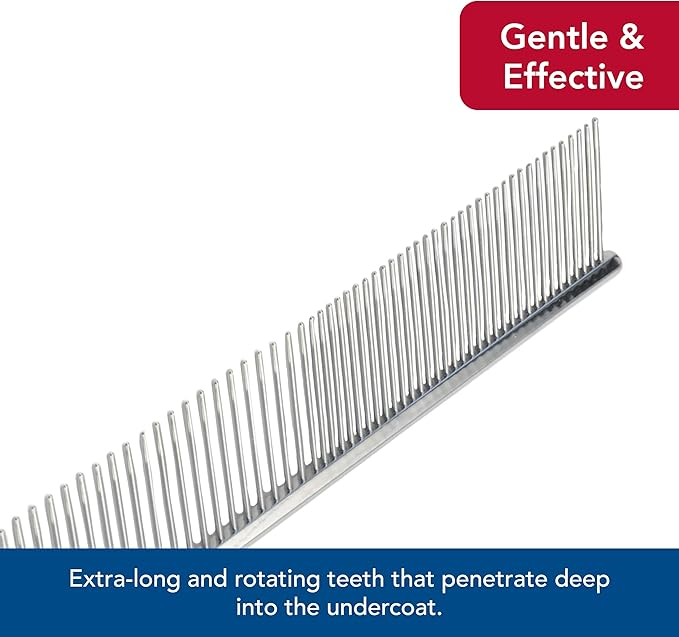Coastal Pet Safari Dog Grooming Comb for Medium and Coarse Coats - Extra-Long Rotating Teeth - Undercoat Rake for Coarse Coats - 7 1/4"