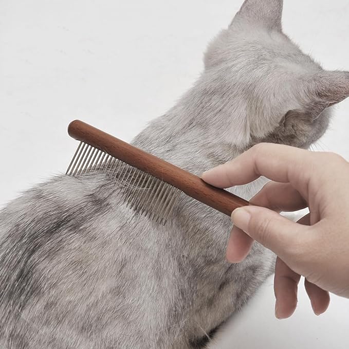6 Pack Cat Comb, Solid Wood Pet Comb with Rounded and Smooth Ends Stainless Steel Teeth for Cat Dog, Rabbit Hair Comb, Flea Lice Comb for Removes Tangles and Knots