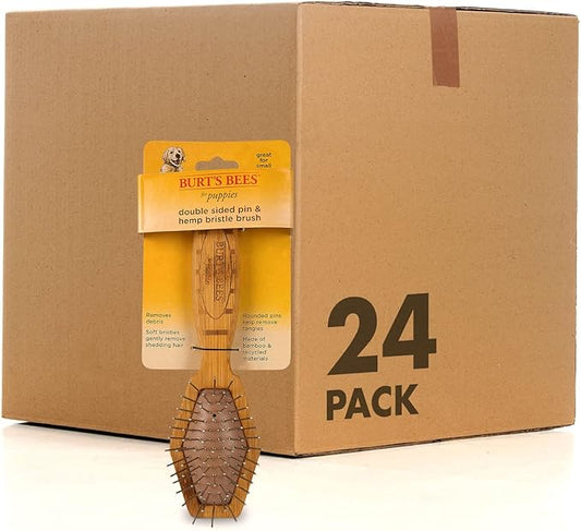 Burt's Bees for Pets Double Sided Pin & Hemp Bristle Dog Brush | Best All-Purpose Dog Brush To Reduce Shedding | Great for All Small Dogs And Puppies | Ideal for Daily Grooming, 24 Pack