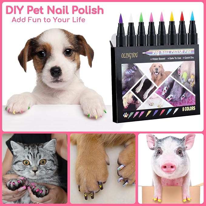 Dog Nail Polish， Dog Nail Polish Pens Quick Dry-8 Colors, Pet Nail Polish Set for Dogs， DIY Dogs Puppy Nails, Dog Safe Nail Polish Non Toxic, Odorless, Easy to Apply