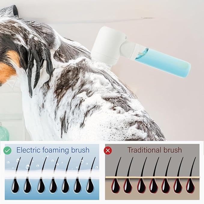 Automatic Foam Soap Dog Bath Brush, Foam Dispenser, Pet Spa Instrument with Soft Silicone Brush, Three Mode Adjustment Deep Cleaning Dog Bath Brush, Suitable for Short-haired and Long-haired Pets