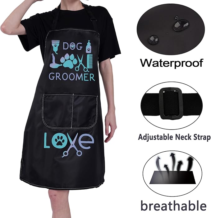 CMNIM Dog Groomer Apron with Pockets, Waterproof, Dog Groomers Apron
