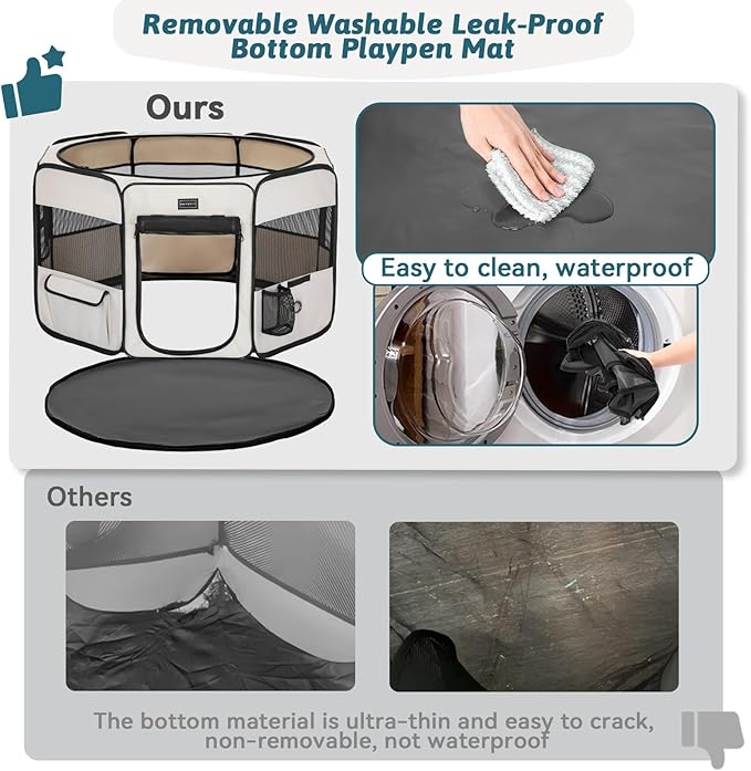 PETSFIT Dog Playpen Indoor/Outdoor,Portable Pet Playpen with Removable Zipper Top,Waterproof Bottom, Foldable Puppy Pen for Cats, Large Breeds (45.5”L x 45.5”W x 28.5”H)