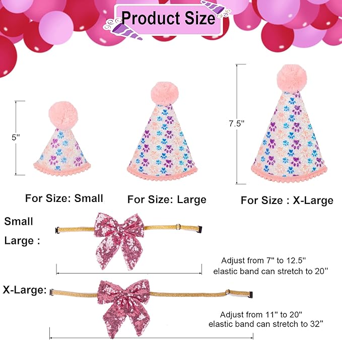 ADOGGYGO Dog Birthday Party Supplies, Pink Girl Puppy Birthday Bandana Hat Numbers Bow Set for Large and Extra Large Dogs (X-Large)