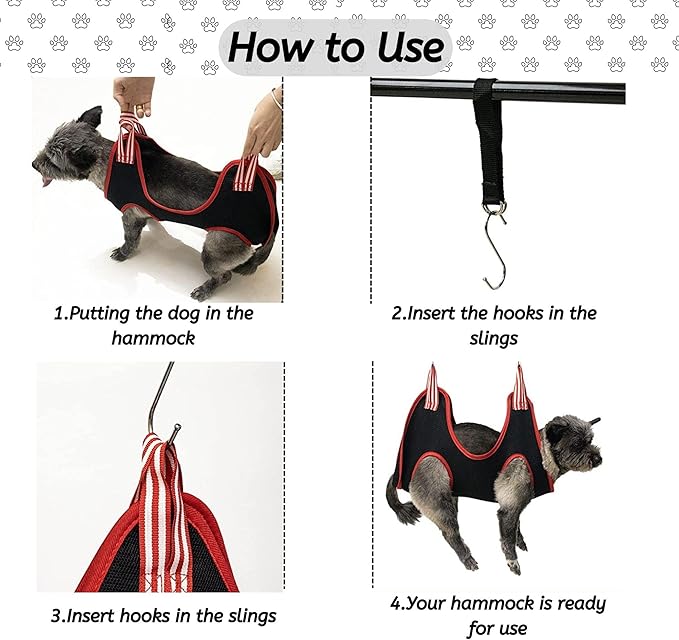 Pet Grooming Hammock for Multipurpose Use, 13 PCS Pet Grooming Kit for Cat & Dog Grooming, Dog Hammock with Nail Clippers/File/Scissors/Steel Comb for hairs, Dog Grooming Harness for Nail Trimming