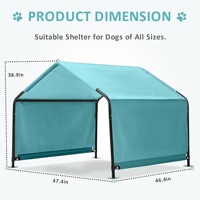 Dog Shade Shelter Outdoor Teal Tent for Large Medium Dogs, 4'x4'x3' Outside Sun Rain Canopy Pet House for Cats Pigs Livestock with Waterproof Roof Ground Nails