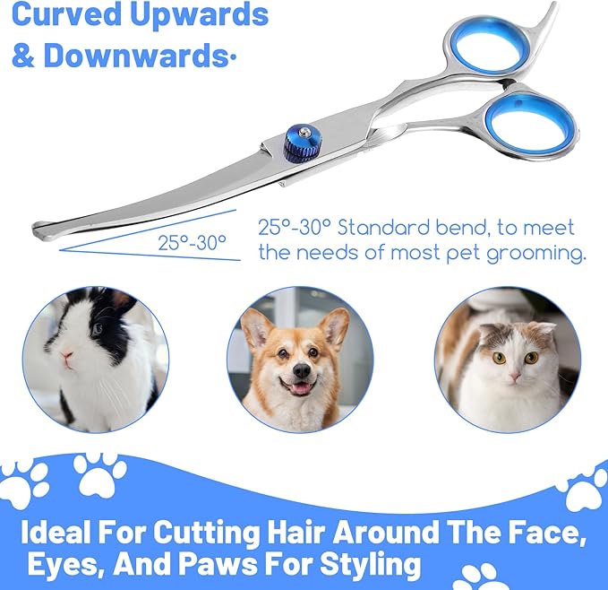 Dogs Scissors Curved Dog Grooming Scissors Round Tips Pet Grooming Shears Professional Dogs Cats Pets Groomings Shears 6.8 inches for Dog Cat on Face Paw Hair Trimming