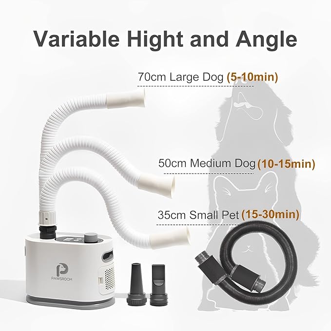 Free Hands Easy pet Grooming Dryer for Cats and Dogs & Drying Tool After Bath LCD Display 2 Soft＆Hard Blowpipe Adjustable Temperature and Speed Quiet