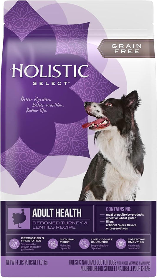 Holistic Select Natural Grain Free Dry Dog Food, Deboned Turkey & Lentils Recipe, 4-Pound Bag