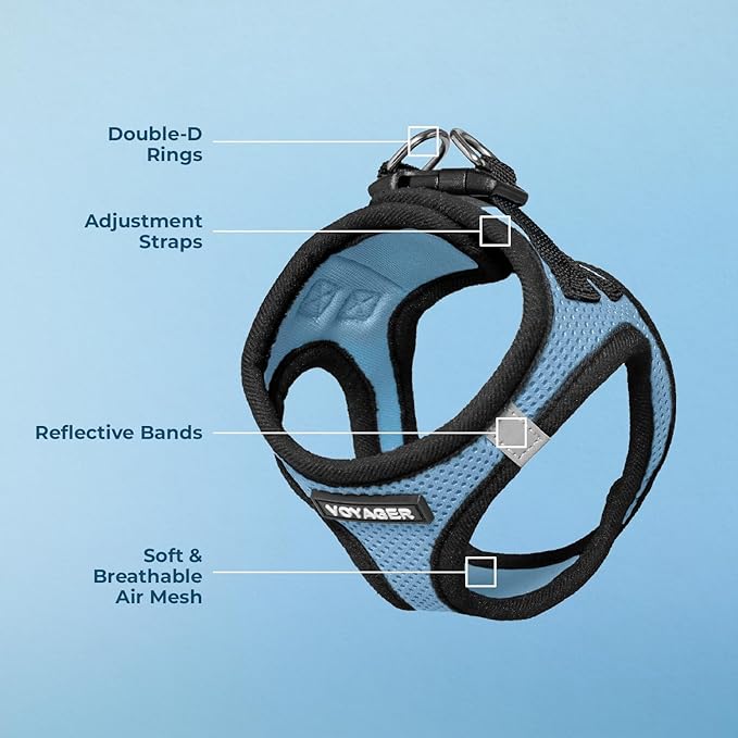 Voyager Step-in Air Dog Harness - All Weather Mesh, Reflective, No Pull Harness for Small, Medium Dogs, Cats - Secure with Hook & Loop Fastener, Buckle, Double D-Rings - Baby Blue/Black Trim, XL