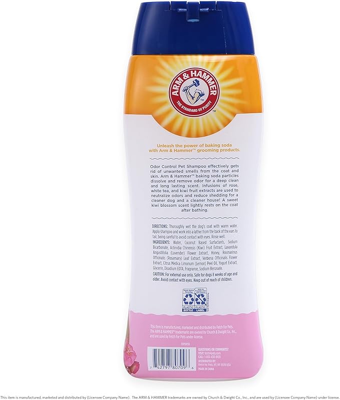 Arm & Hammer Deodorizing Dog Shampoo for Smelly Dogs & Puppies with Baking Soda, Moisturizing Dog Shampoo for Sensitive Skin - Dog Odor Shampoo - Kiwi Blossom Scent, 20 Fl Oz
