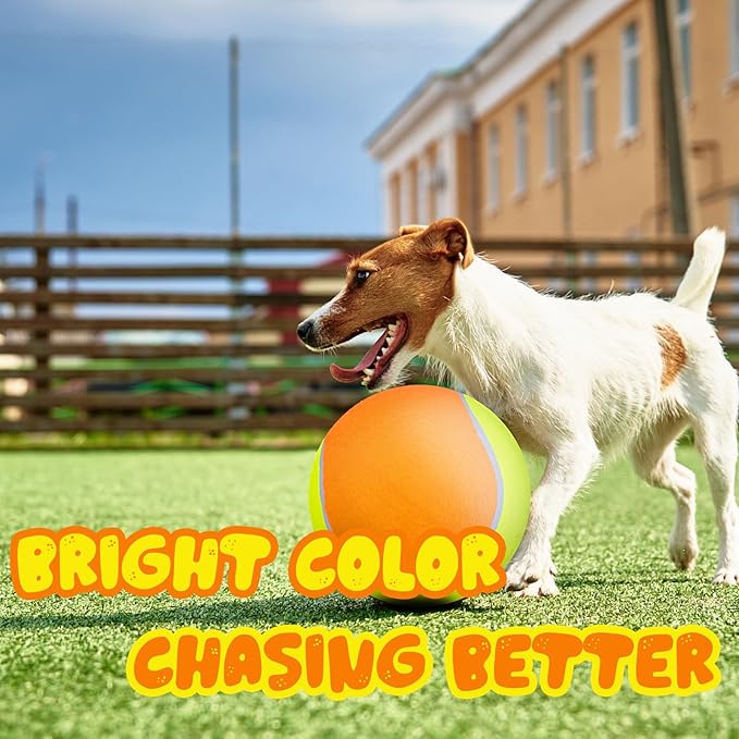 Giant Dog Tennis Ball Big Pet Toys Outdoor Sports Ball with Inflating Needles for Small Medium Large Dog (Yellow+Orange, 9.5inch)
