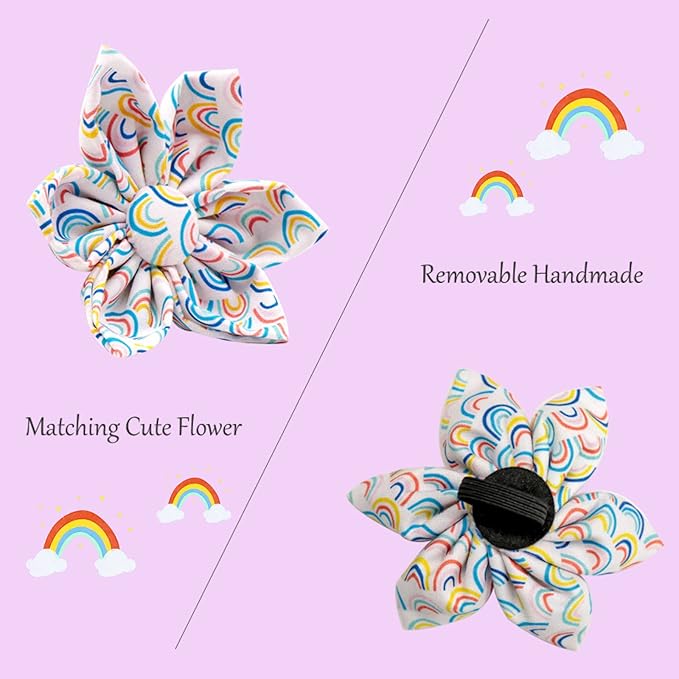 Uniqe Style Paws Flower Dog Collar, Adjustable Dog Collar with Flower, Durable Rainbow Floral Pattern Pet Collar for X-Small Dogs