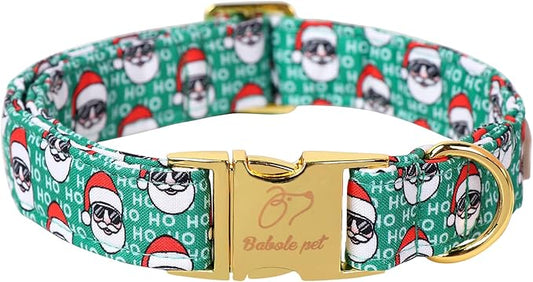 Christmas Dog Collars for Small Dog,Green Santa Claus Dog Collar with Safety Metal Buckle Adjustable Puppy Collars for Medium Large Dog,Boy&Girl&Male&Female Dog Gift,S-10-16"