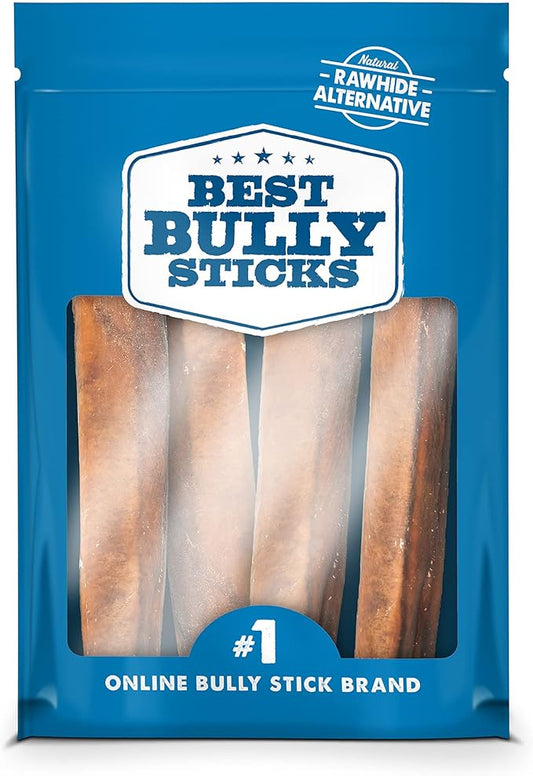 Best Bully Sticks 6 Inch Jumbo Bully Sticks for Large Dogs - 100% Natural, Grass-Fed Beef - Single Ingredient Grain and Rawhide Free Bully Stick Dog Chews | 4 Pack