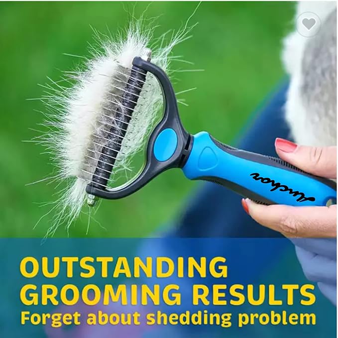 ANCHOR Pet Grooming Brush-Double Sided Shedding and Dematting Undercoat Rake Comb for Dogs and Cats, No More Nasty Shedding or Flying Hair (Blue), 1.0 Count