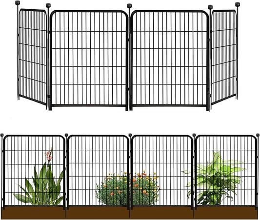 Garden Fencing 36 Inch High, 4 Panels Total 8.9 Ft(L) Dog Fence Outdoor for Yard, 4 One-Sided Plate, No Door, Anti Dig Fence Barrier, Dog Pen, Rabbit Fence, Garden Fences and Borders