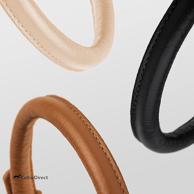 CollarDirect Rolled Leather Dog Collar, Soft Padded Round Puppy Collar, Handmade Genuine Leather Collar Dog Small Large Cat Collars 13 Colors (6-7 Inch, Black Textured)