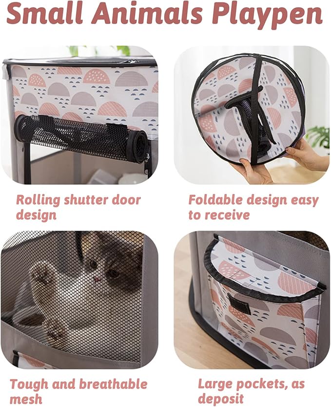 BNOSDM Cat Small Dog Playpen with Zippered Top Portable Puppy Play pens Cage Kitten Foldable Pop Up Dogs Kennel Tent Indoor Outdoor Travel Use Exercise Yard Fence for Kittens Cats Puppies