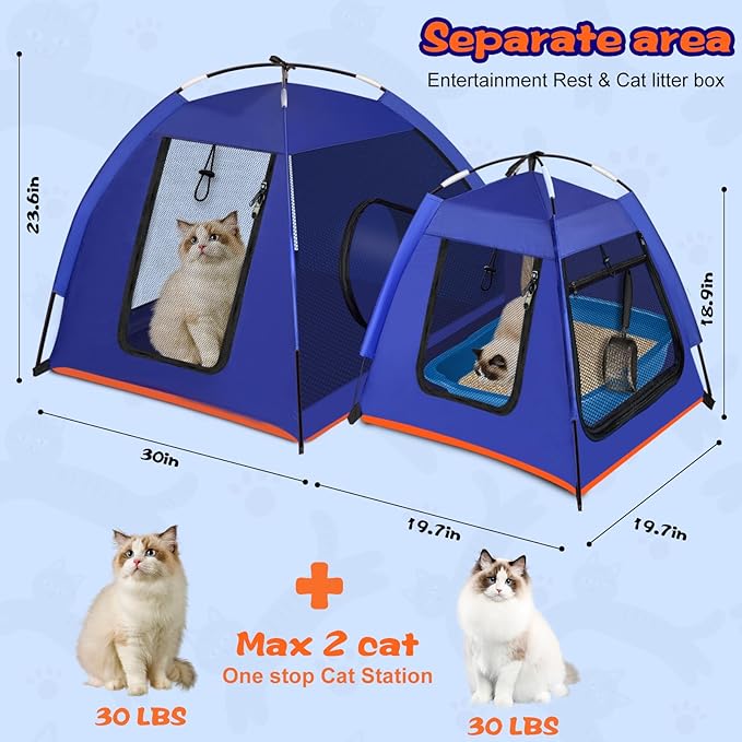 Cat Playpen Tent 2 Pack Puppy Kitten Tent with Passageway Separate Areas Fiberglass Pole Bracket 2Pcs Pet Kennel Cat Houses Cat Cage Outdoor Dog Portable Exercise Tent for Camping