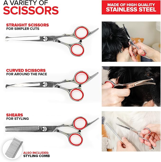 Modern Innovations Dog Grooming Arm, 12-Piece Dog Grooming Table Arm with Clamp & Tool Kit, Harness +Accessories for Small/Medium Dogs, Shears, Curved & Straight Haircut Scissors, Nail Clippers, Comb