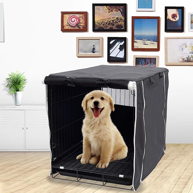 Dog Crate Cover for Wire Crates Kennel 2 Doors Heavy Duty Waterproof Windproof Soundproof Pet Cage Cover Home Decoration - Cover only - Dark Grey - Fits 48 Inch Crates