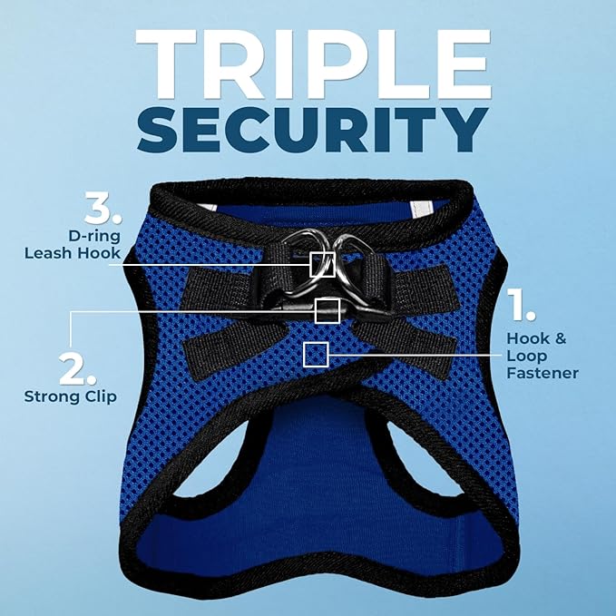 Voyager Step-in Air Dog Harness - All Weather Mesh, Reflective, No Pull Harness for Small, Medium Dogs, Cats - Secure with Hook & Loop Fastener, Buckle, Double D-Rings - Royal Blue/Black Trim, M