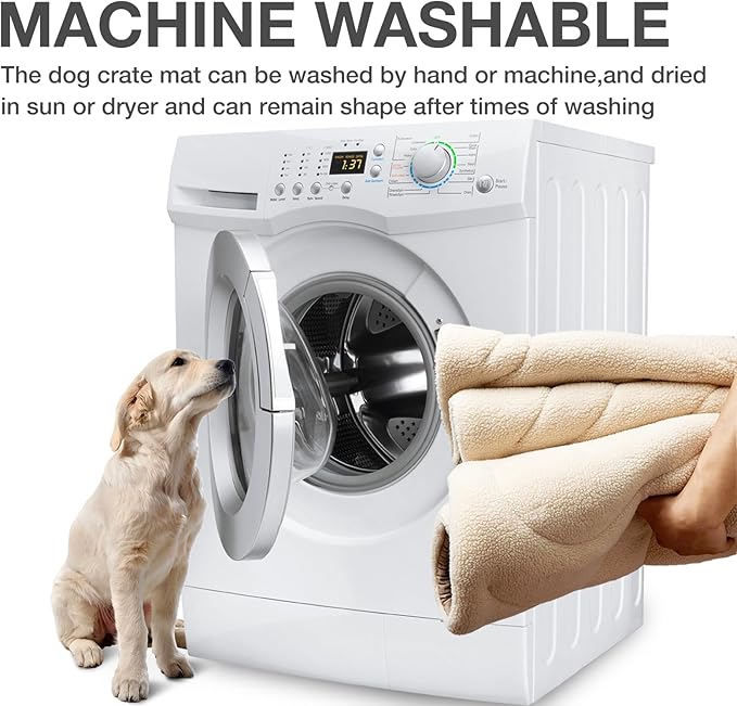 Dog Crate Pad,Machine Washable&Waterproof Dog Bed Mat,Reversible Dog Sleeping Bed,Kennel Bed for Small/Medium Dog,Cage Cushion,Beige