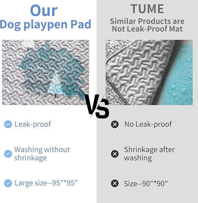 New Upgrade Dog Playpen Mat Crate Mat Puppy Pads,Leak-Proof Dog Crate Pad,Anti-Slip Bottom[PLAYPEN NOT Included !!!] Reusable Whelping Playpen Crate Reusable Washable Pet Mattress Pad Pet Training Pad