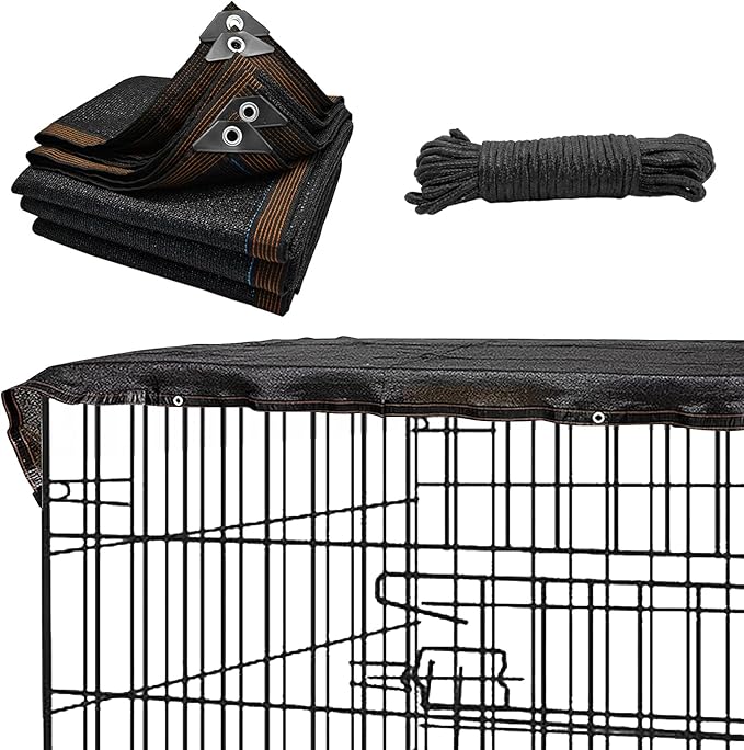 BNOSDM Dog Kennel Cover, Outdoor Sunblock Shade Cloth Net, Dog Mesh Tarp with Grommets and Rope for Outside Pet Large House Crate Playpen Chicken Coop, 20x10 Ft