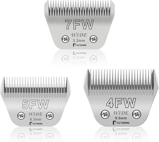 BESTBOMG Size 7FW+5FW+4FW Wide Detachable Pet Dog Grooming Blades-Cutting Length 1/8" to 1/4"（3.2-9.5mm）,Compatible with Andis,Oster A5,Wahl km10 Clippers