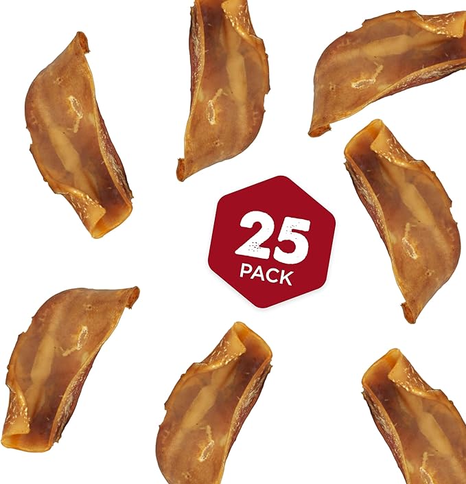 Best Bully Sticks All Natural USA Baked & Packed Half Pig Ears for Dogs - Single Ingredient Easily digestible 100% Pork Dog Chew Treats - Great for Puppies, Small, Medium, and Large Dogs - 25 Pack