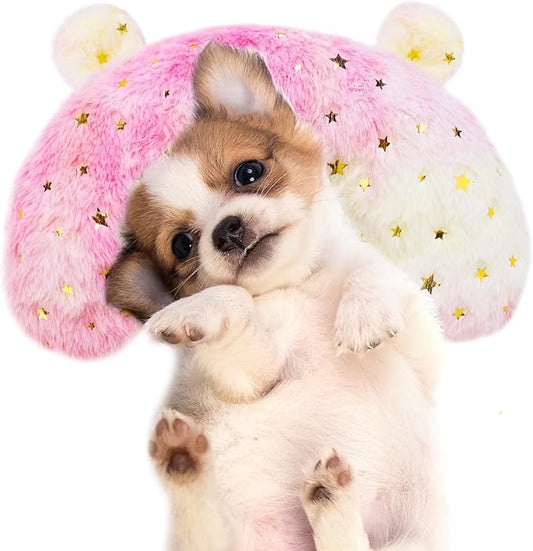 Pet Pillow for Dogs & Cats, Dog Calming Pillow, Dog Neck Pillow U-Shaped Pillow for Dogs & Cat, Soft Fluffy Cat Bed Pillow Pet Calming Toy, Joint Relief Sleeping Improve for Pets(Pink)