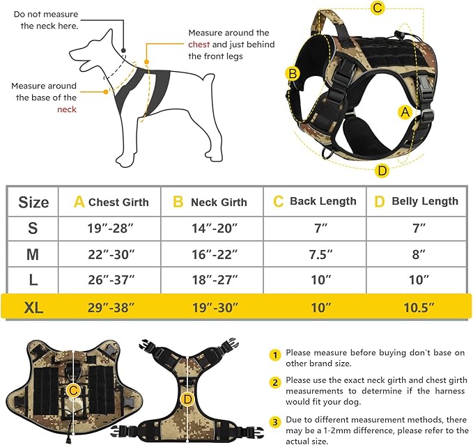 WINGOIN Tactical Dog Harness for Extra Large Dogs, Heavy Duty No Pull Dog Harness with Handle, Adjustable Reflective Military K9 German Shepherd Big Size Dog Vest for Training, Walking, Camo (XL)