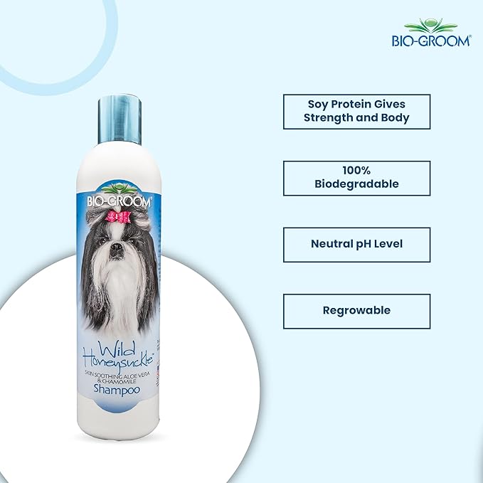 Bio-groom Wild Honeysuckle Dog Shampoo – Natural Scent Pet Shampoo, Aloe Vera, Chamomile, Cat & Dog Bathing Supplies, Puppy Wash, Cruelty-Free, Made in USA, Quick Rinse Cat Shampoo – 12 fl oz 1-Pack