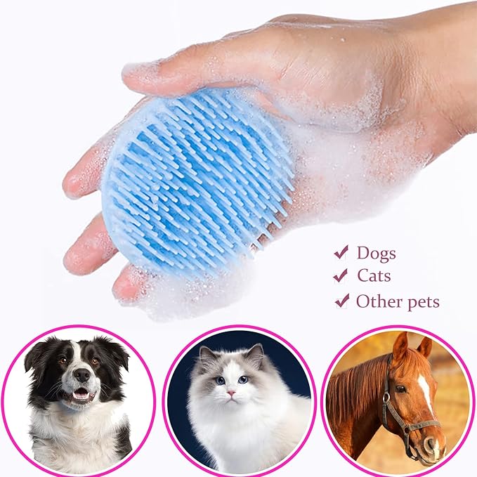 4pcs Silicone Dog Grooming Brush Pet Shampoo Bath Brush Soothing Massage Rubber Comb with Handle for Long Short Hair Dogs Cats (A)