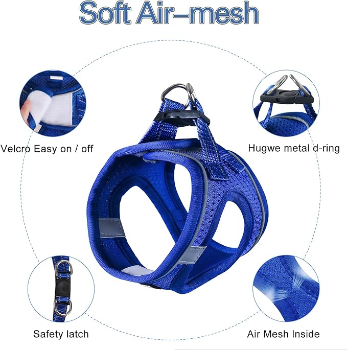 Dog Harness for Small Dogs, Small Dog Harness and Leash Set, Honeycomb Grid, Reflective Lightweight Harness & Anti-Twist Pet Lead,Dog Harness(Multi Color, Size: XS-S-M) (S, Sapphire Blue)