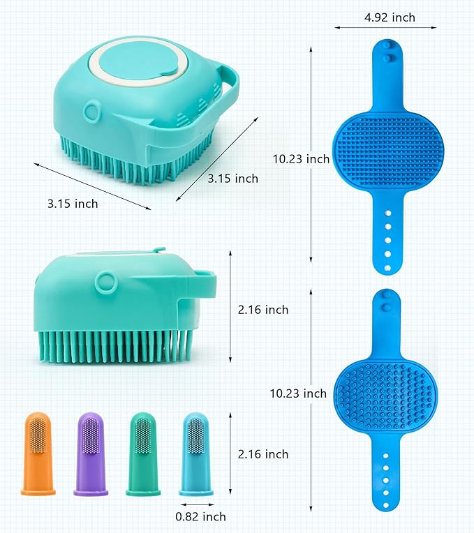 4 Pack Dog Bath Brush – Soft Silicone Pet Shampoo Brush for Dog & Cat Grooming, Massage & Cleaning – Gentle Scrubber for Bathing and Deshedding