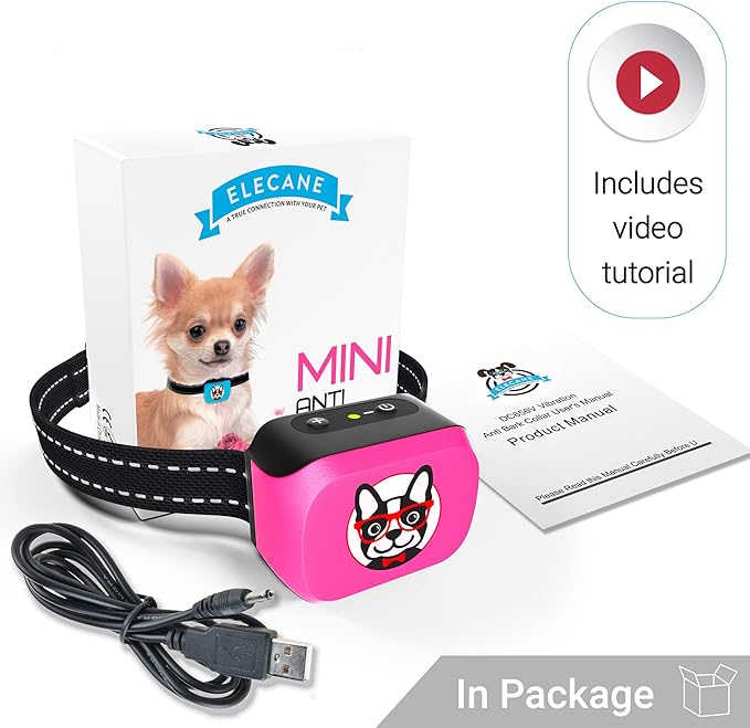 Small Dog Bark Collar Rechargeable - Smallest Bark Collar for Small Dogs 5-15lbs - Most Humane Stop Barking Collar - Dog Training No Shock Anti Bark Collar - Pet Bark Control Device (Pink)
