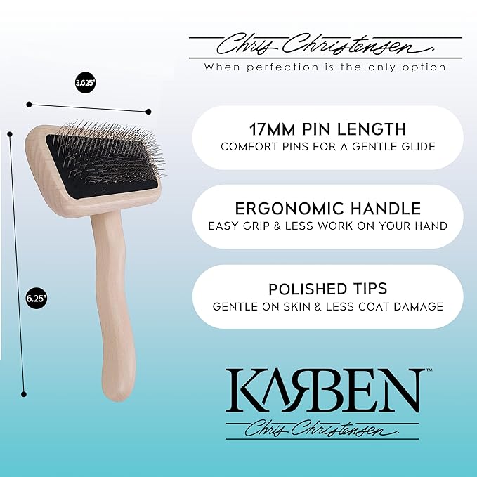 Chris Christensen Karben II Slicker Brush for Dogs, Groom Like a Professional, Ideal For All Coat Types, Remove Shedding Coat, Tangles and Dead Undercoat, 17 mm Stainless Steel Pins, Small