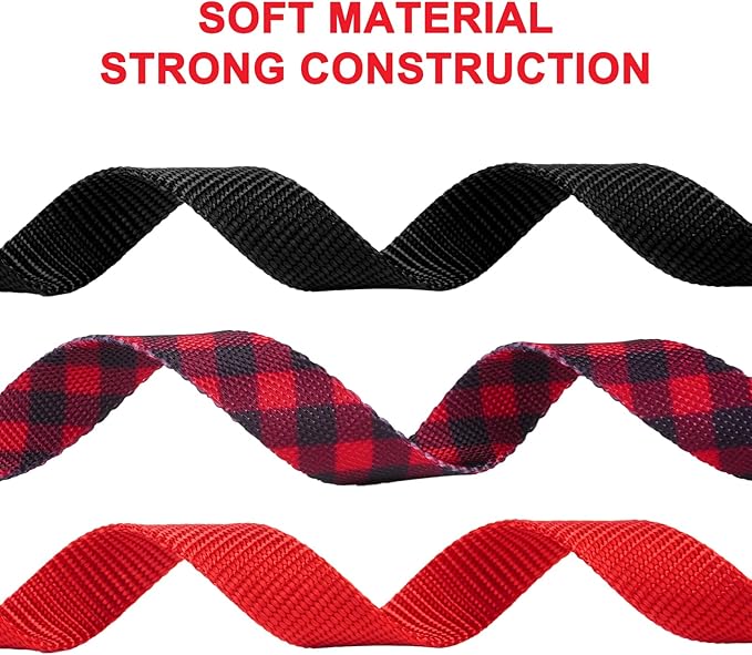 azuza 3 Pack Christmas Nylon Dog Collars Buffalo Check Durable and Comfortable Dog Collars with ID Tag Ring Adjustable for Large Dogs, L (18-26inch)