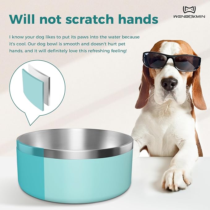 Dog Bowl, Stainless Steel Dog Food and Water Bowl with Non Slip Quiet Bottom, Easy to Clean, Dishwasher Safe, 40oz, Mint Green