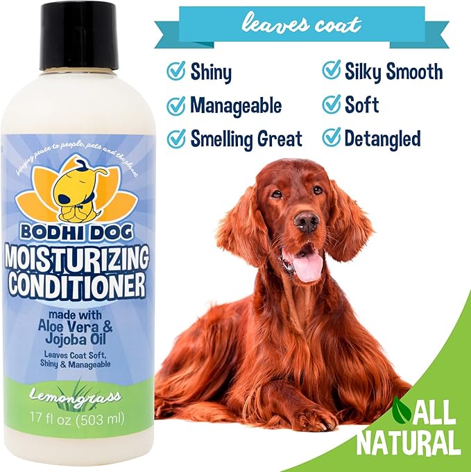 Bodhi Dog Gentle Moisturizing Dog Conditioner - Soothing Plant-Based Formula with Aloe Vera & Jojoba Oil - Hydrates & Softens Coat - Leaves Coat Soft Shiny & Manageable - Lemongrass (17 Fl Oz)