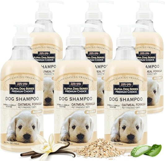 Alpha Dog Series Natural Dog Shampoo and Conditioner with Aloe Vera, pH Balanced Oatmeal Shampoo for Dogs, Tear-Free Dog Shampoo for Sensitive Skin, 26.4 Oz (Pack of 6)