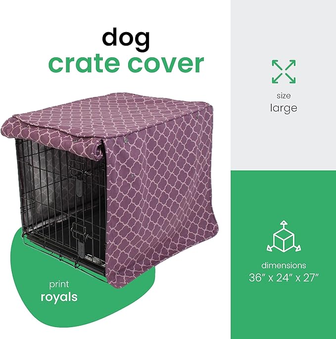 Molly Mutt Royals Dog Crate Cover, 100% Cotton Canvas Cover with 2 Roll-Up Panels, Ideal for Dog or Cat Crate, Durable, Washable, and Free of Harmful Chemicals, 36" x 24" x 27"