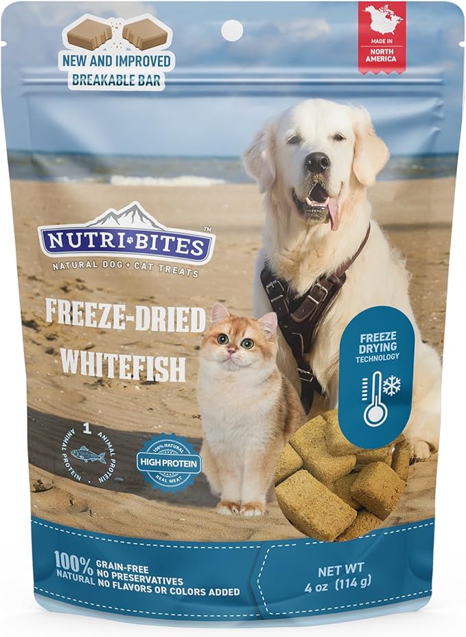 Nutri Bites Freeze Dried Whitefish Dog & Cat Treats 4 oz | Healthy Pet Training Treats or Food Topper | All Natural, High Protein | Great for Puppy, Small, Medium, or Large Breeds