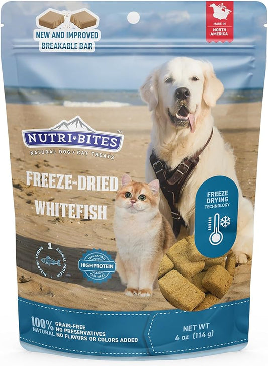 Nutri Bites Freeze Dried Whitefish Dog & Cat Treats 4 oz | Healthy Pet Training Treats or Food Topper | All Natural, High Protein | Great for Puppy, Small, Medium, or Large Breeds