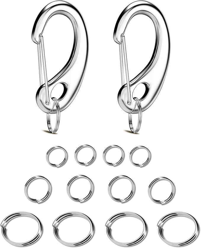 Leash King Pet Tag Quick Clip/Sping-Load Hook Combo for Pet ID Tags - 2 Large w/Pack of Split Rings