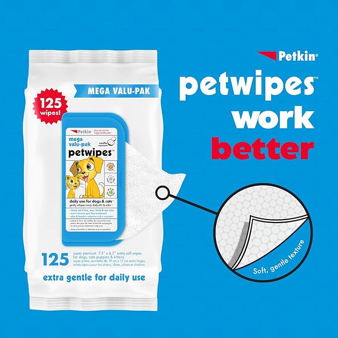 Petkin Mega Valu-Pak Pet Wipes, 500 Total Wipes - Pet Wipes for Dogs and Cats - for Face, Paws, Ears, Body and Eye Area - Super Convenient Dog Cleaning Wipes, Ideal for Home or Travel - Easy to Use