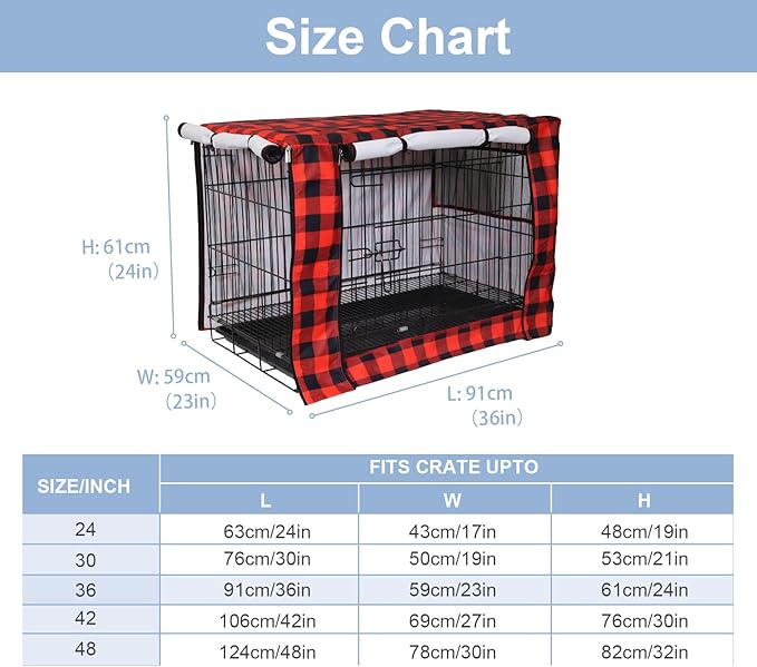 Pethiy Dog Crate Cover Durable Polyester Pet Kennel Cover Universal Fit for Wire Dog Crate - Fits Most 48 inch Dog Crates - Cover only-Red Plaid-48
